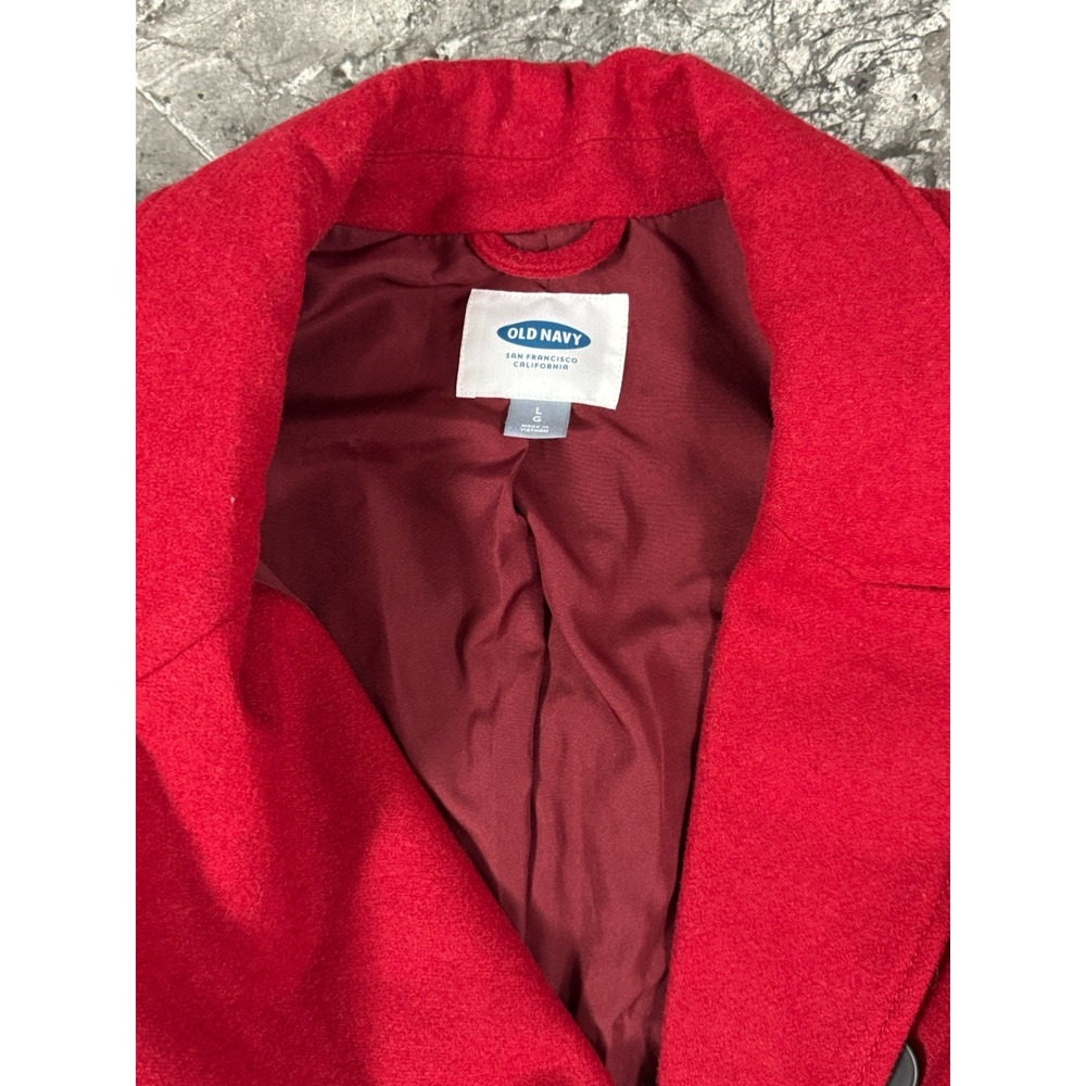 Old Navy Women's Wool Blend Double Breasted Pea Coat Button Front Pockets Red L - Picture 3 of 8